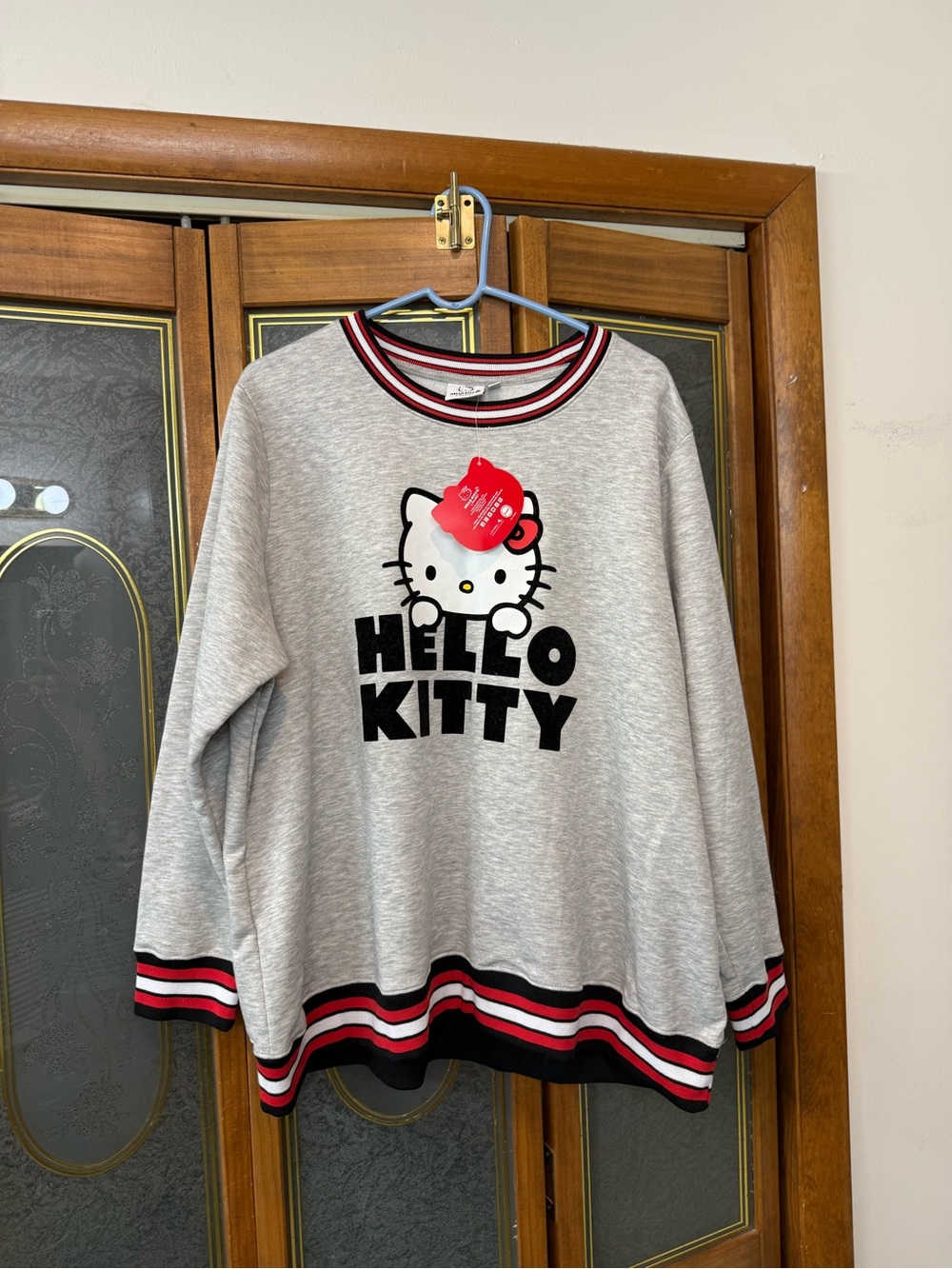 Hello Kitty Grey Pullover Sweatshirt with Red & Black Trim, BRAND NEW